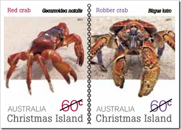 Stamps From Christmas Island Featuring Red Crab and Robber Crab