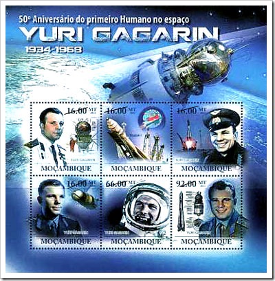 Miniature Stamp Sheet Of Yuri Gagarin Released By Mozambique Post