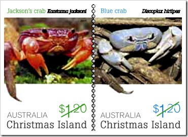 Stamps From Christmas Island Featuring Jackson?s Crab And Blue Crab
